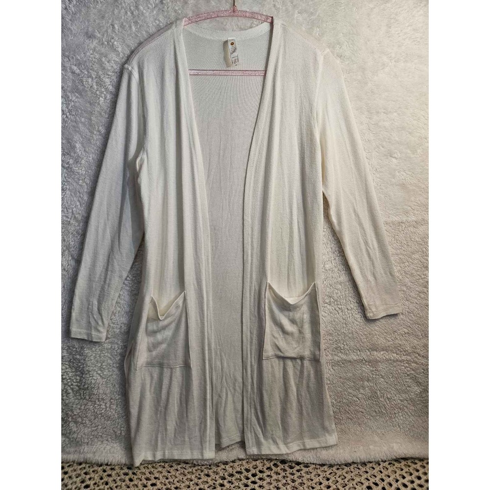 Fornia White Soft Open Front Lounge Cardigan Pockets Small Cozy Comfort #566